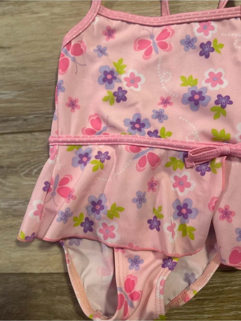 Target Pink Floral One-Piece Swimsuit with Teal Bucket Hat